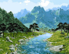 Load image into Gallery viewer, River Flowing in the Mountain lands Painting Kit by Numbers