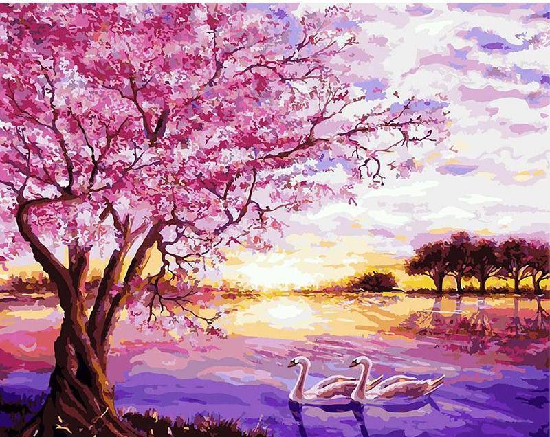 Cherry Tree along the River Painting