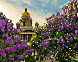 saint isaac's cathedral Landscape with Purple Flowers